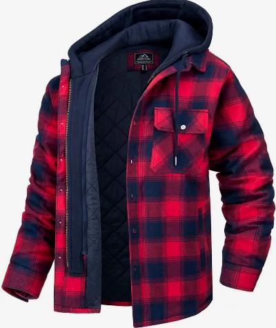 Kapuzenjacke | Steppfutter | Karo | Herbstjacke | Herrenjacken-Rot - Schwarz-S-Chaps Herrenmode