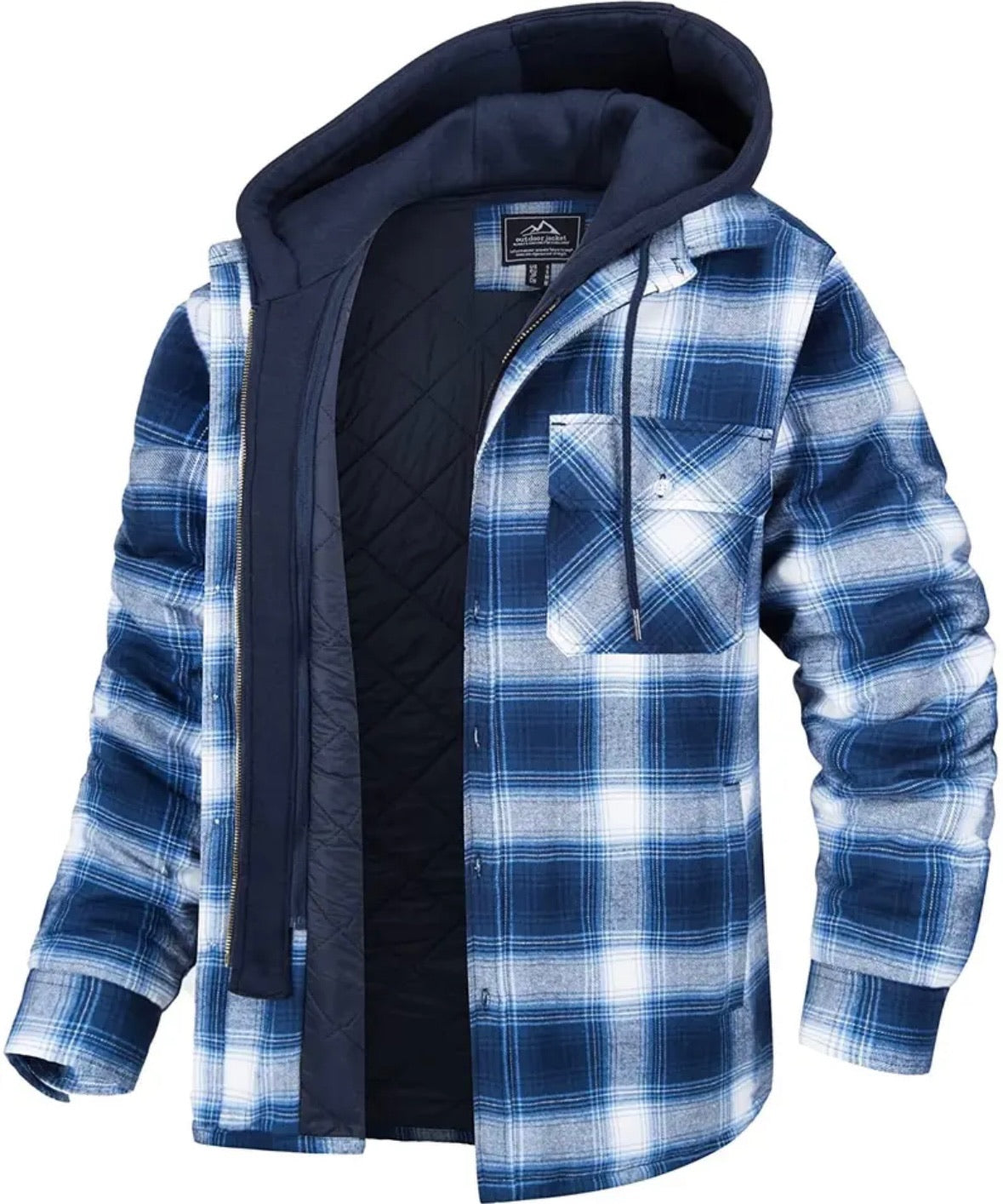 Kapuzenjacke | Steppfutter | Karo | Herbstjacke | Herrenjacken-Weiß – Blau-S-Chaps Herrenmode