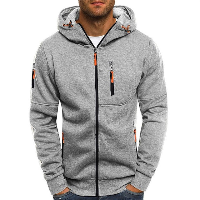 Kapuzenjacke mit Reißverschluss – Warm – Kapuzenjacke mit durchgehendem Reißverschluss – Kapuzenjacke für Herren-Hellgrau-S-Chaps Herrenmode