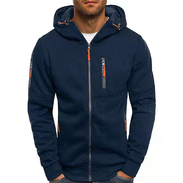 Kapuzenjacke mit Reißverschluss – Warm – Kapuzenjacke mit durchgehendem Reißverschluss – Kapuzenjacke für Herren-Marineblau-S-Chaps Herrenmode