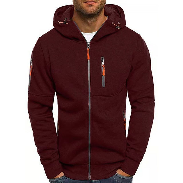Kapuzenjacke mit Reißverschluss – Warm – Kapuzenjacke mit durchgehendem Reißverschluss – Kapuzenjacke für Herren-Rot-S-Chaps Herrenmode