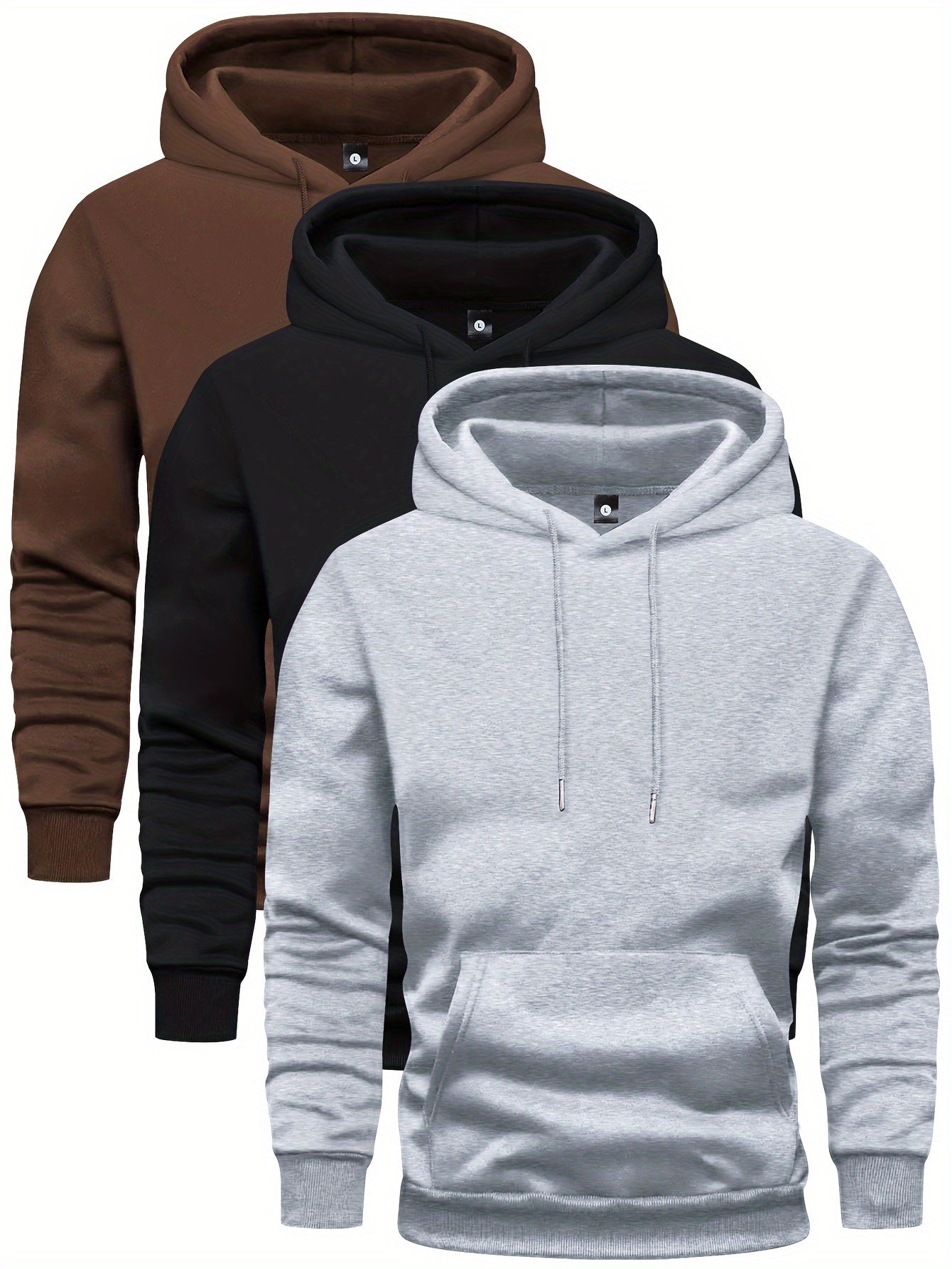 Kapuzenpullover – Warmer Winter-Kapuzenpullover für Herren mit Tasche-Braun/Schwarz/Grau-S-Chaps Herrenmode