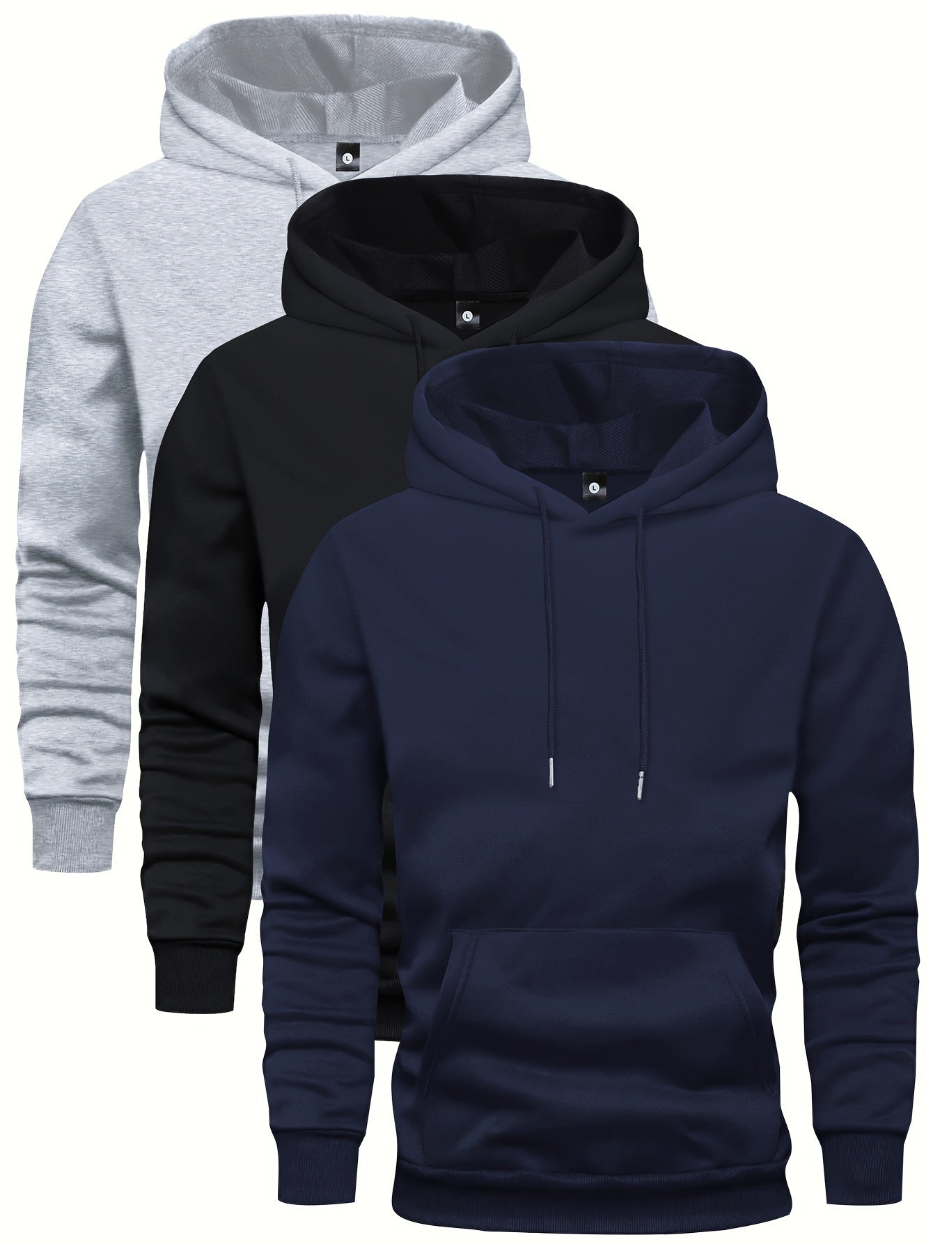 Kapuzenpullover – Warmer Winter-Kapuzenpullover für Herren mit Tasche-Grau/Schwarz/Marineblau-S-Chaps Herrenmode