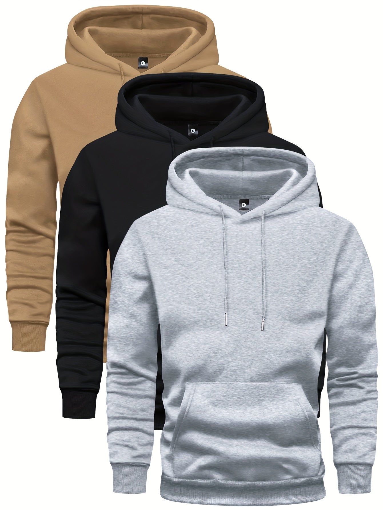 Kapuzenpullover – Warmer Winter-Kapuzenpullover für Herren mit Tasche-Khaki/Schwarz/Grau-S-Chaps Herrenmode