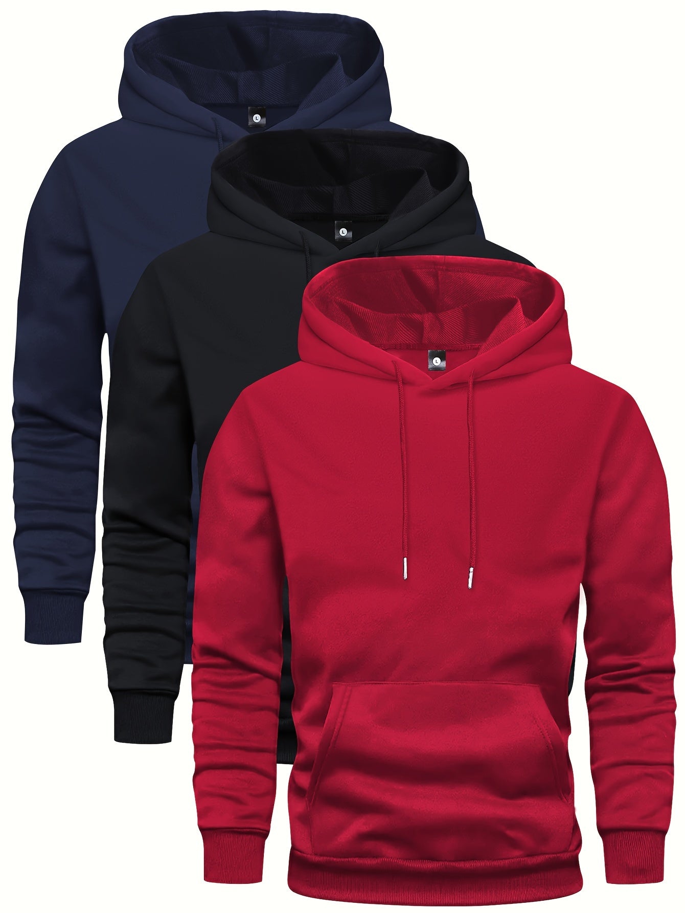 Kapuzenpullover – Warmer Winter-Kapuzenpullover für Herren mit Tasche-Marineblau/Schwarz/Rot-S-Chaps Herrenmode
