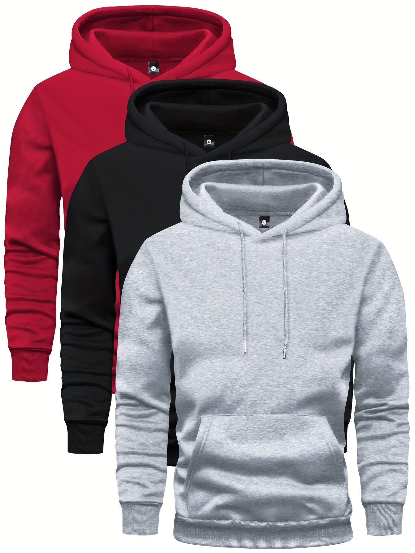 Kapuzenpullover – Warmer Winter-Kapuzenpullover für Herren mit Tasche-Rot/Schwarz/Grau-S-Chaps Herrenmode