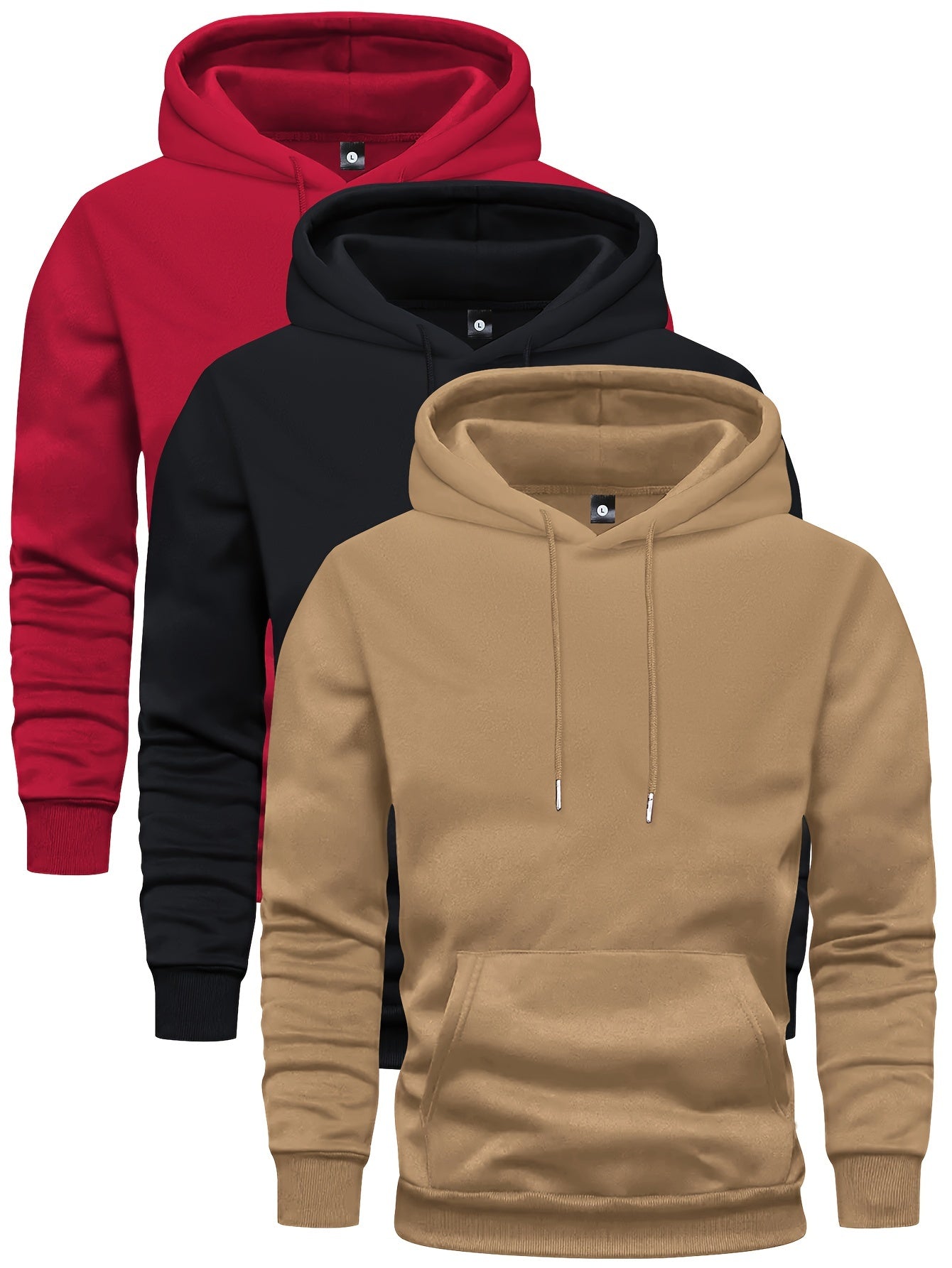 Kapuzenpullover – Warmer Winter-Kapuzenpullover für Herren mit Tasche-Rot/Schwarz/Khaki-S-Chaps Herrenmode