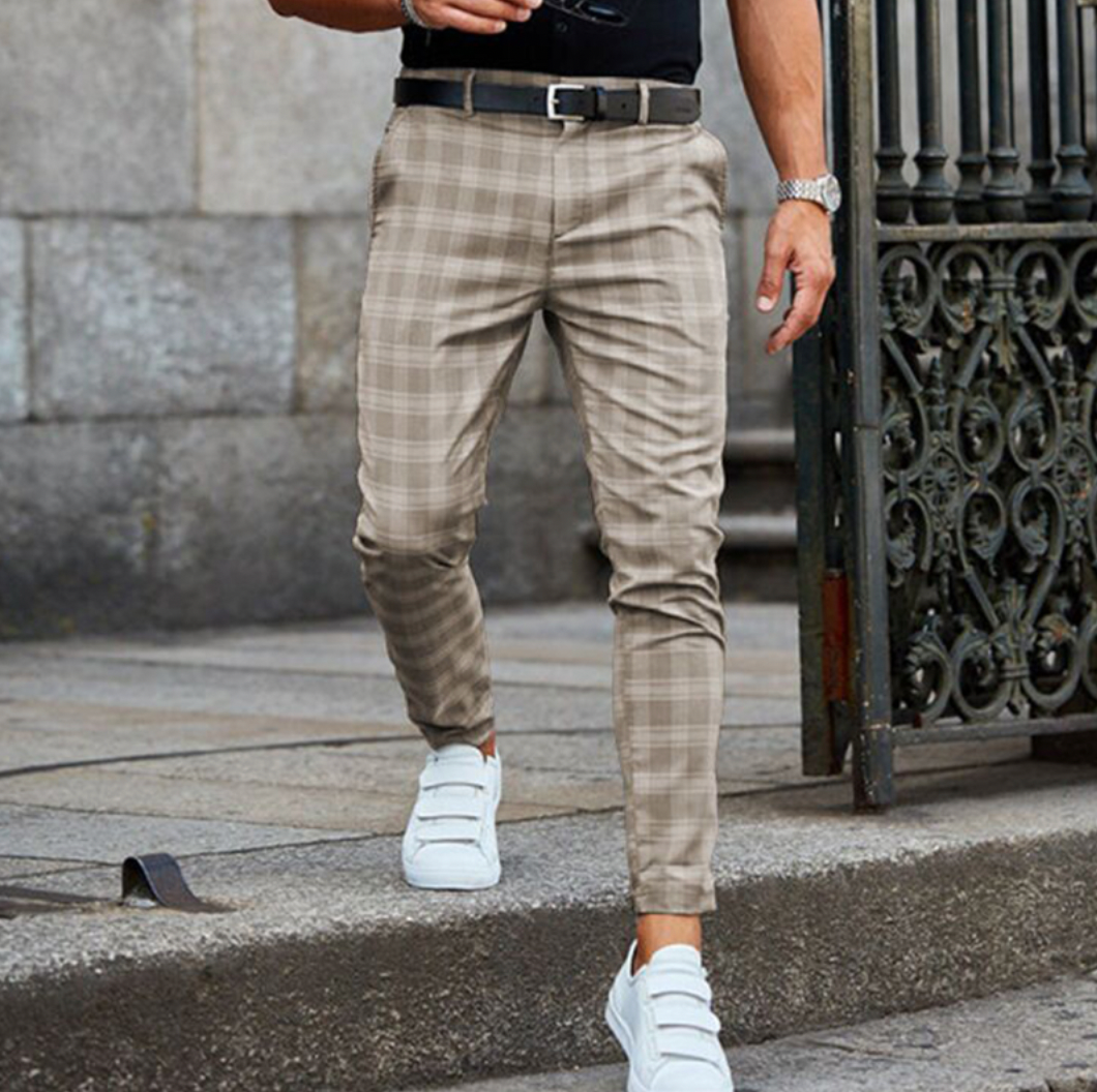 Karierte Hosen - Bequeme Slim Fit Stretch Chinos für Männer-Beige-XS-Chaps Herrenmode