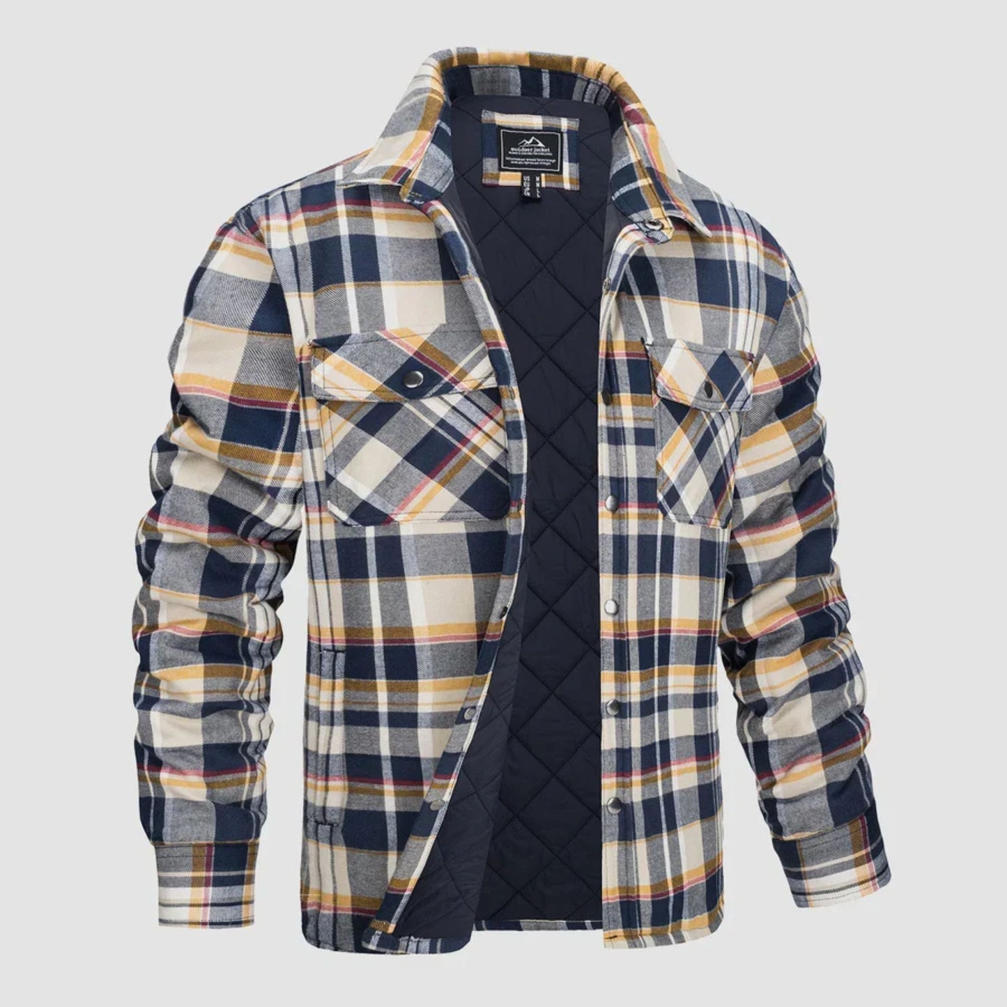 Karierte Jacke | Zugeknöpft | Hemdjacke | Steppjacke | Herrenflanelljacke-Gelb-S-Chaps Herrenmode