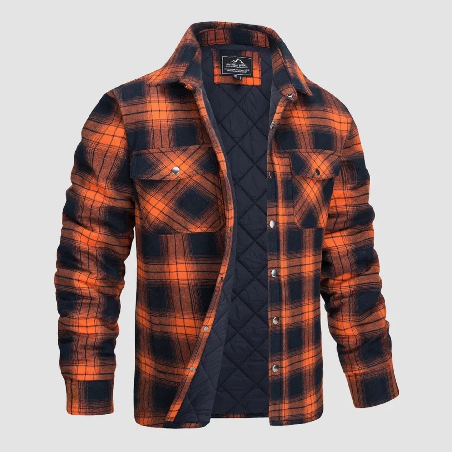 Karierte Jacke | Zugeknöpft | Hemdjacke | Steppjacke | Herrenflanelljacke-Orange-S-Chaps Herrenmode