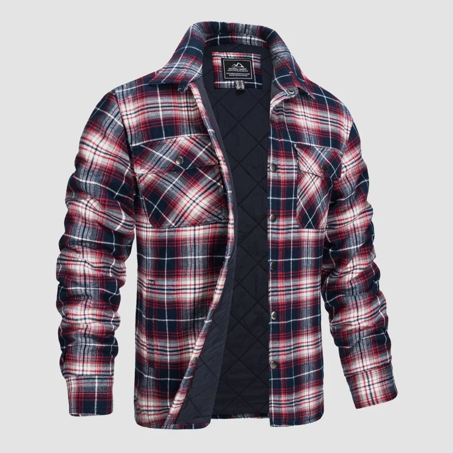 Karierte Jacke | Zugeknöpft | Hemdjacke | Steppjacke | Herrenflanelljacke-Rot Blau-S-Chaps Herrenmode