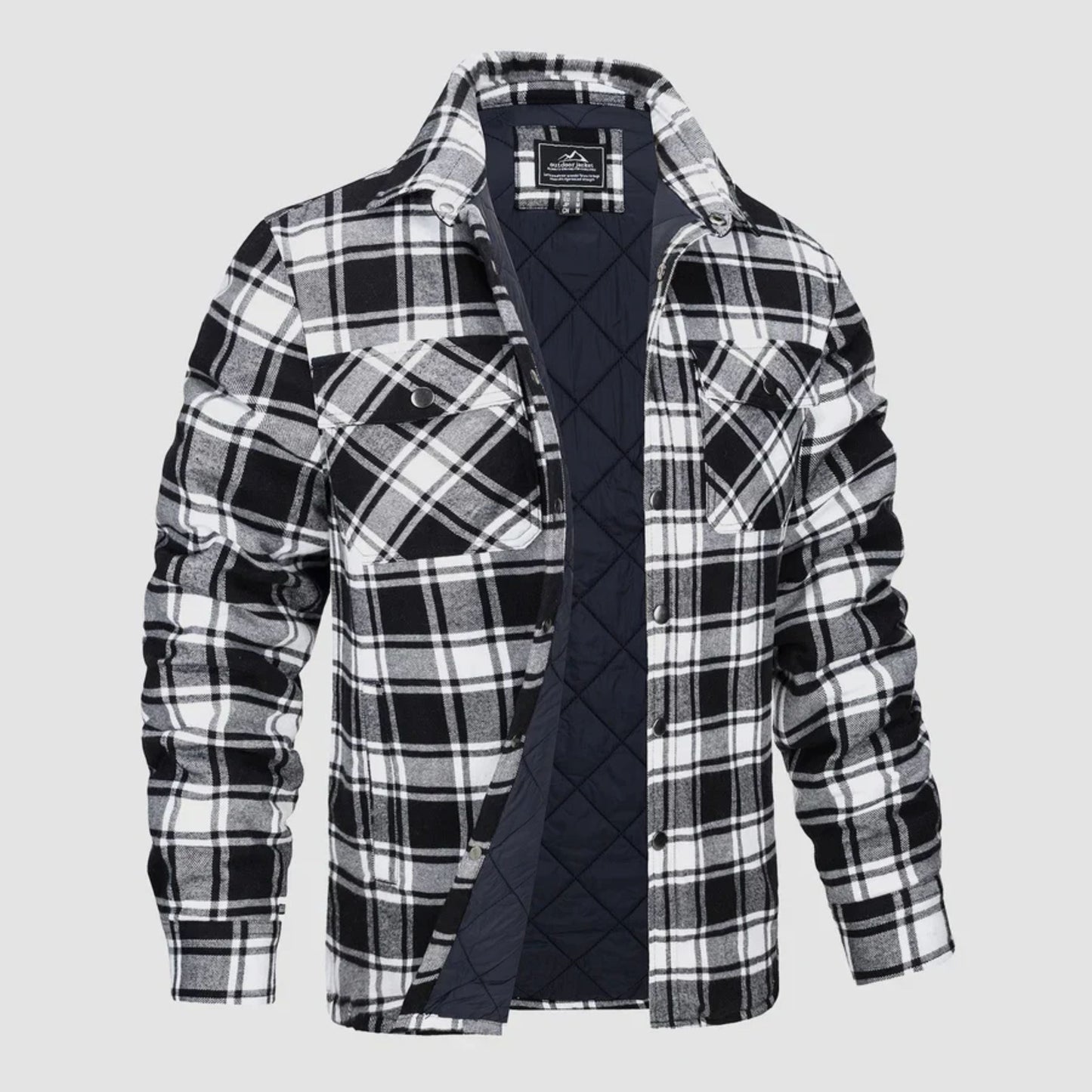 Karierte Jacke | Zugeknöpft | Hemdjacke | Steppjacke | Herrenflanelljacke-Schwarz-S-Chaps Herrenmode