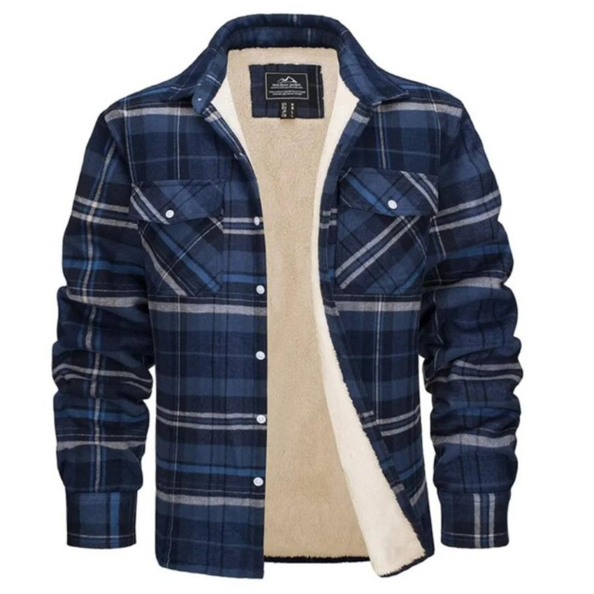Kariertes Overshirt – Herren-Hemdjacke mit Knöpfen und Fleecefutter für den Winter-Blau und Grau-S-Chaps Herrenmode