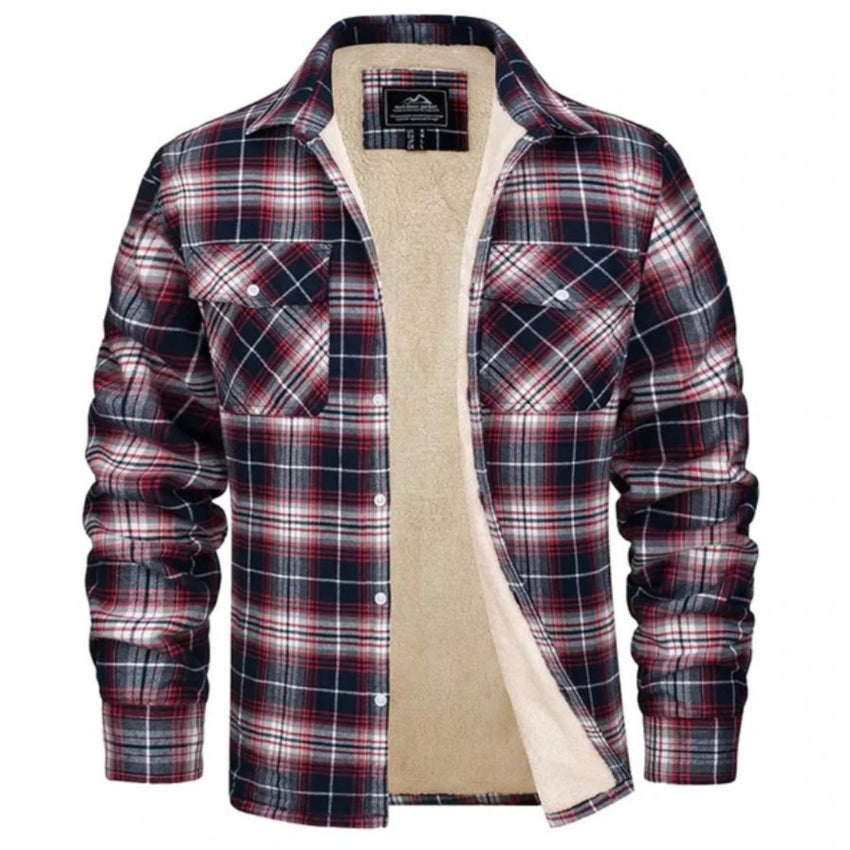 Kariertes Overshirt – Herren-Hemdjacke mit Knöpfen und Fleecefutter für den Winter-Rot-S-Chaps Herrenmode