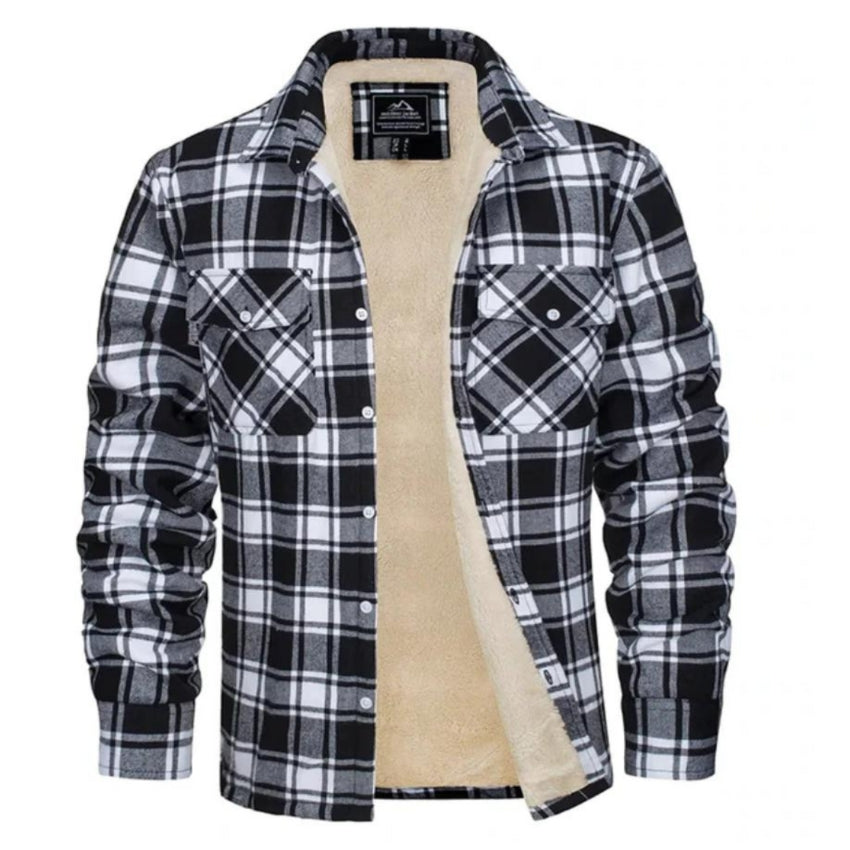 Kariertes Overshirt – Herren-Hemdjacke mit Knöpfen und Fleecefutter für den Winter-Schwarz-S-Chaps Herrenmode