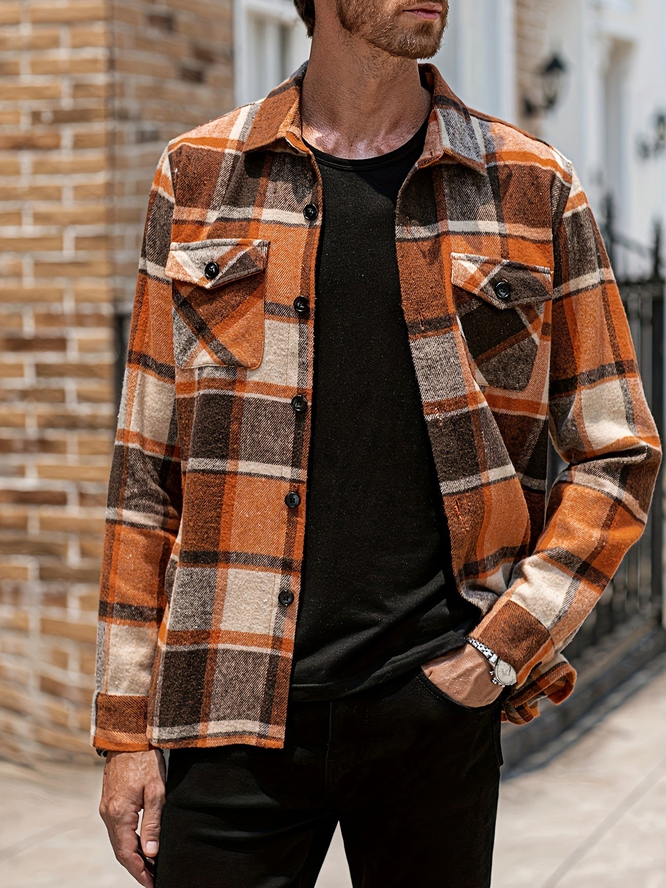 Karohemd | Langarm | Herrenoberhemd | Herrenkleidung-Orange-Rot-S-Chaps Herrenmode