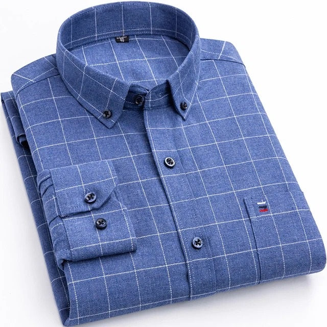 Karohemd | Langarm | Kragen | Hemd mit Knöpfen | Herrenhemden-Hellblau-S-Chaps Herrenmode