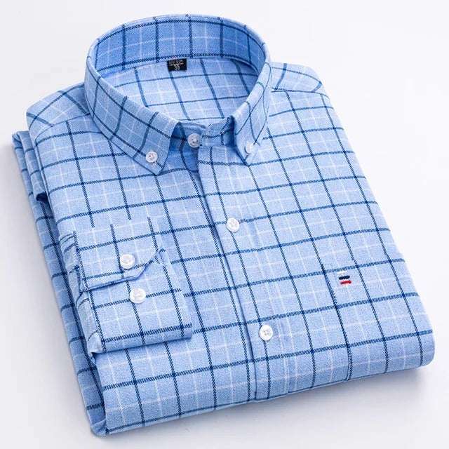 Karohemd | Langarm | Kragen | Hemd mit Knöpfen | Herrenhemden-Himmelblau-S-Chaps Herrenmode