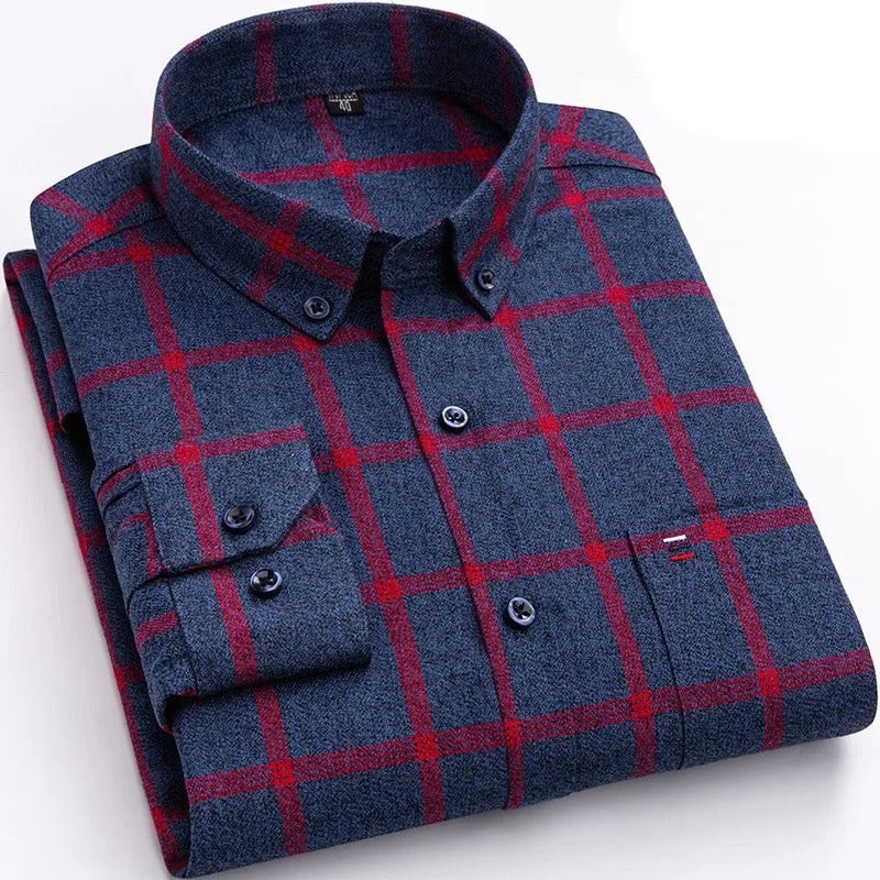 Karohemd | Langarm | Kragen | Hemd mit Knöpfen | Herrenhemden-Rot-S-Chaps Herrenmode