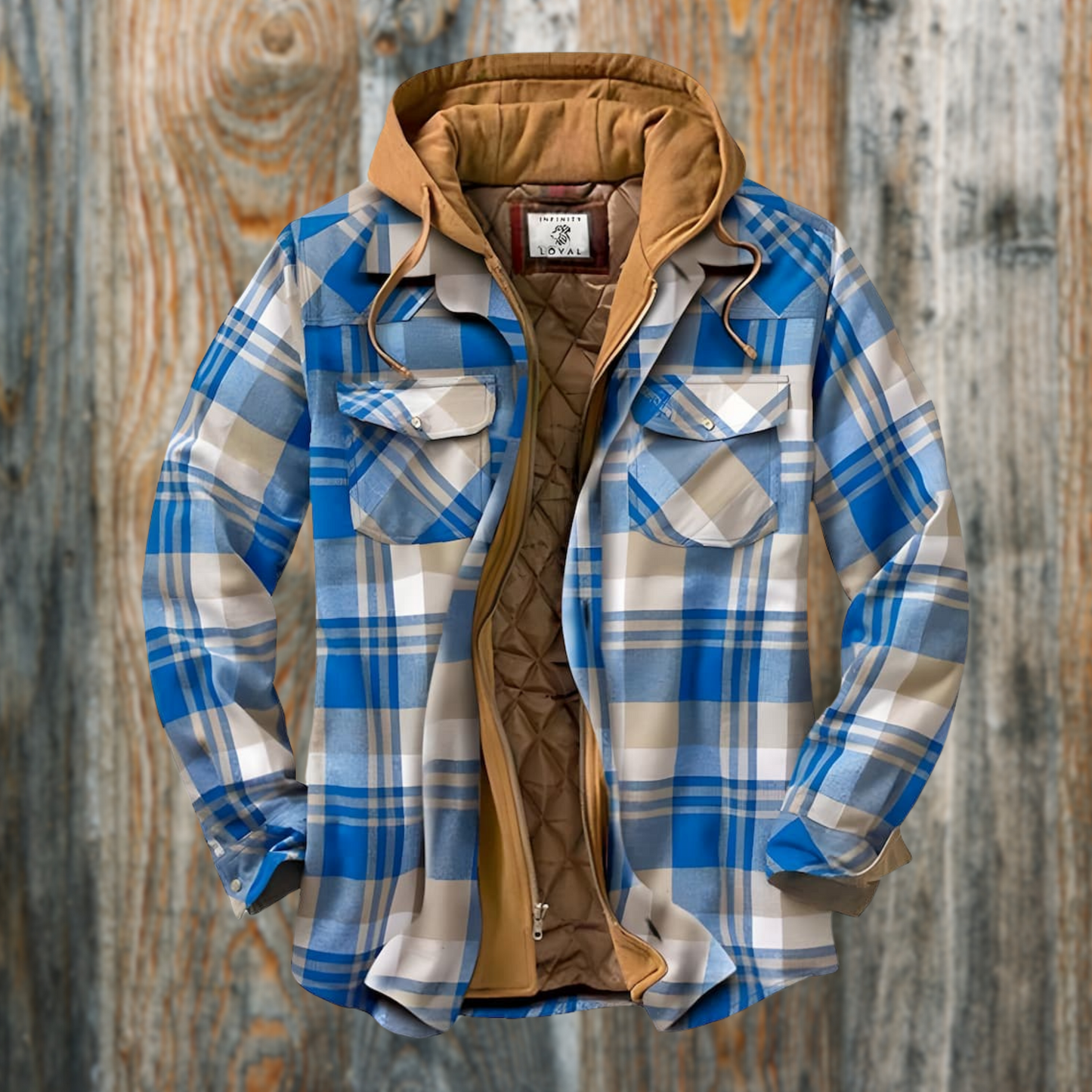 Karojacke – gesteppte Herren-Herbstjacke mit Kapuze-Blau-S-Chaps Herrenmode