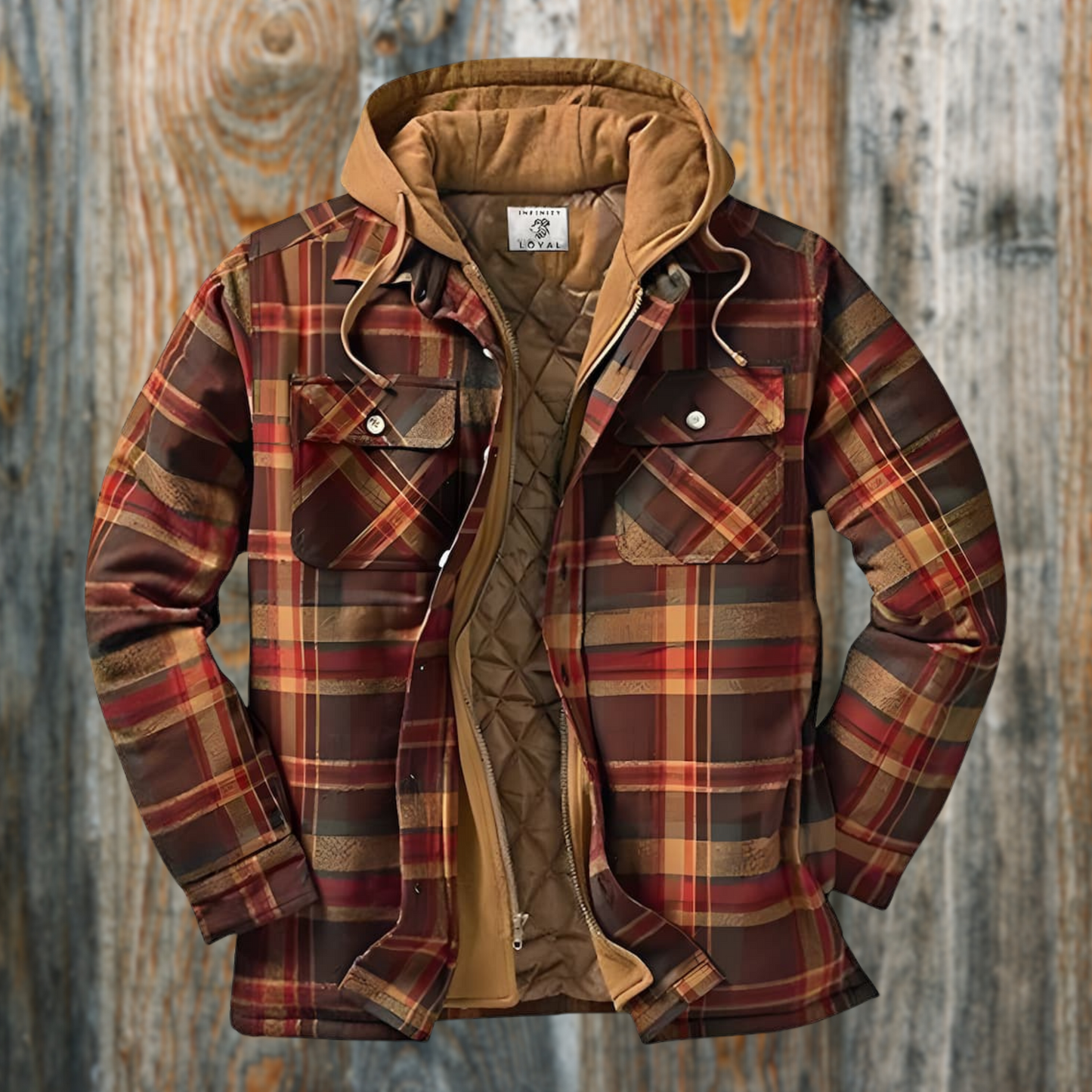 Karojacke – gesteppte Herren-Herbstjacke mit Kapuze-Braun-M-Chaps Herrenmode