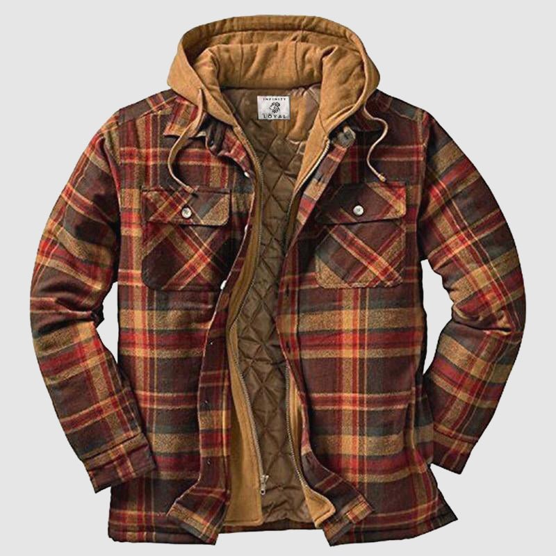 Karojacke – gesteppte Herren-Herbstjacke mit Kapuze-Braun-S-Chaps Herrenmode