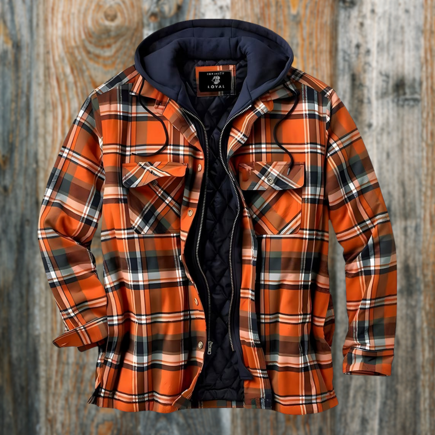 Karojacke – gesteppte Herren-Herbstjacke mit Kapuze-Orange-S-Chaps Herrenmode