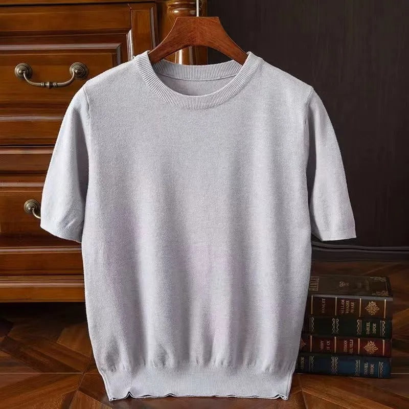 Kaschmir-T-Shirt | Kurzarm | Strick | Herrenbekleidung-Grau-S-Chaps Herrenmode