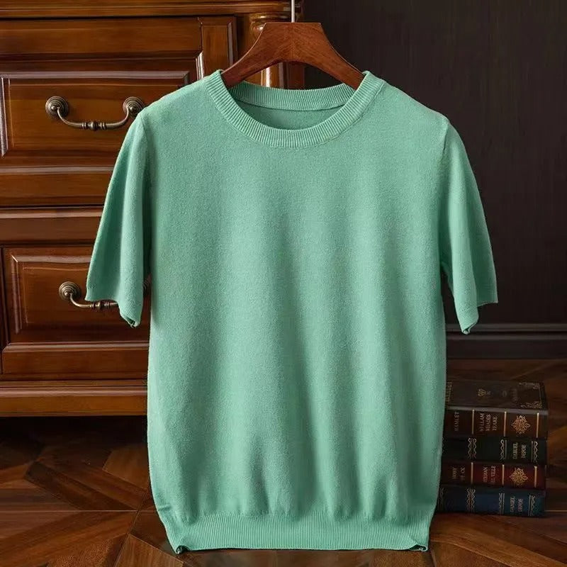 Kaschmir-T-Shirt | Kurzarm | Strick | Herrenbekleidung-Grün-S-Chaps Herrenmode