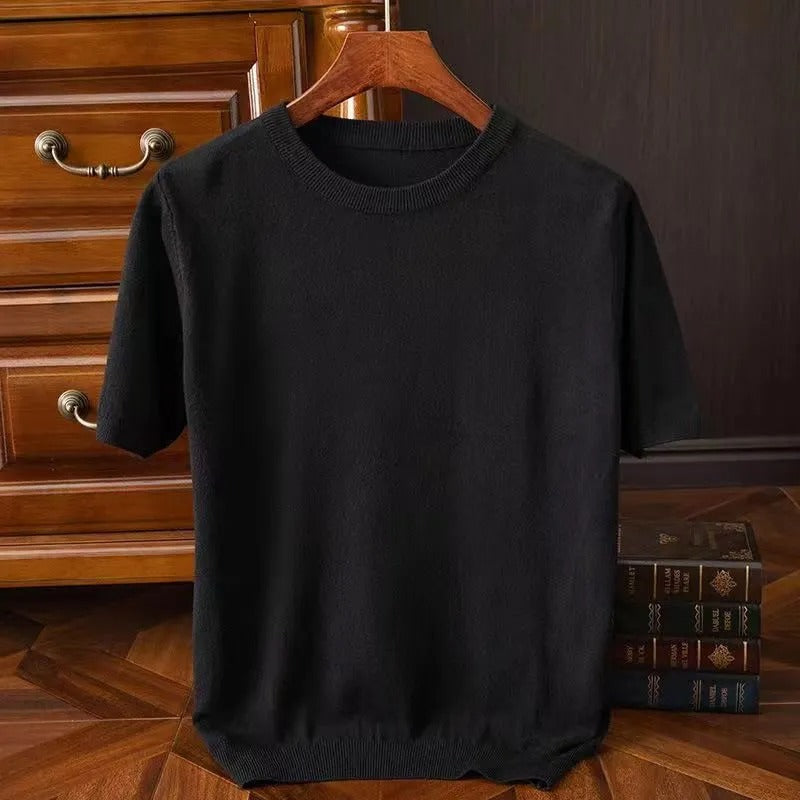 Kaschmir-T-Shirt | Kurzarm | Strick | Herrenbekleidung-Schwarz-S-Chaps Herrenmode