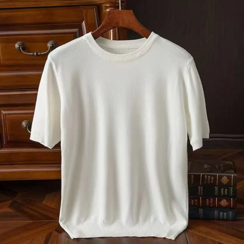 Kaschmir-T-Shirt | Kurzarm | Strick | Herrenbekleidung-Weiß-S-Chaps Herrenmode