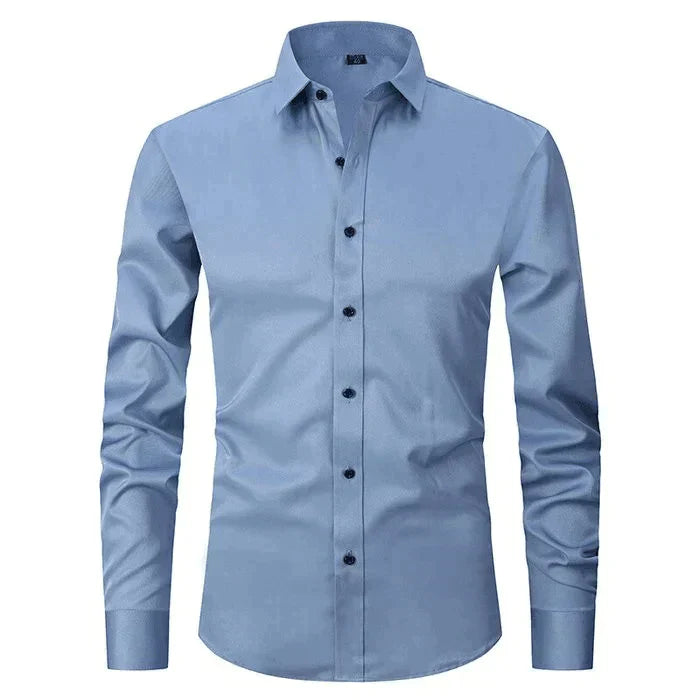 Kleid Hemd | Knitterfrei | Stretch | Knopfleiste Hemd | Herrenhemden-Blau-XS-Chaps Herrenmode