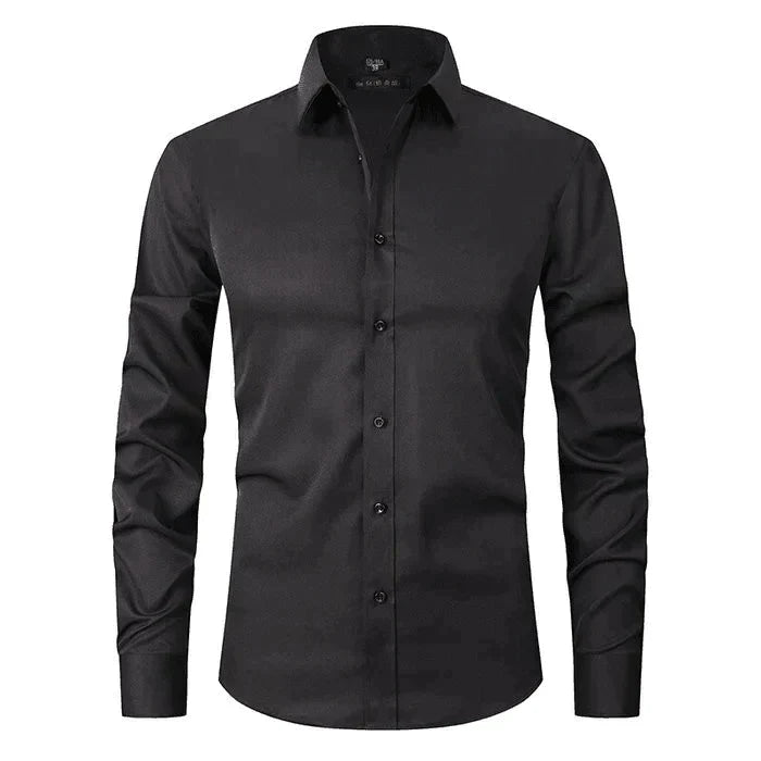 Kleid Hemd | Knitterfrei | Stretch | Knopfleiste Hemd | Herrenhemden-Schwarz-XS-Chaps Herrenmode