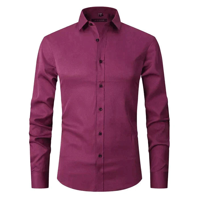 Kleid Hemd | Knitterfrei | Stretch | Knopfleiste Hemd | Herrenhemden-Weinrot-XS-Chaps Herrenmode