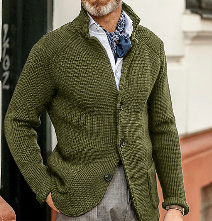 Knitted Cardigan - Men's Thick Warm Button-Up Cardigan Jacket-Armeegrün-S-Chaps Herrenmode