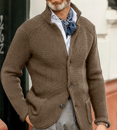 Knitted Cardigan - Men's Thick Warm Button-Up Cardigan Jacket-Khaki-S-Chaps Herrenmode