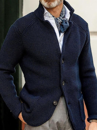 Knitted Cardigan - Men's Thick Warm Button-Up Cardigan Jacket-Marineblau-S-Chaps Herrenmode