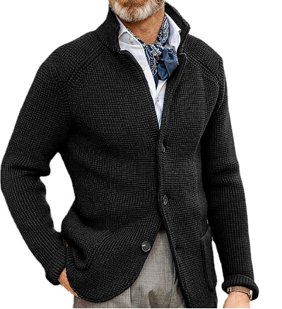 Knitted Cardigan - Men's Thick Warm Button-Up Cardigan Jacket-Schwarz-S-Chaps Herrenmode