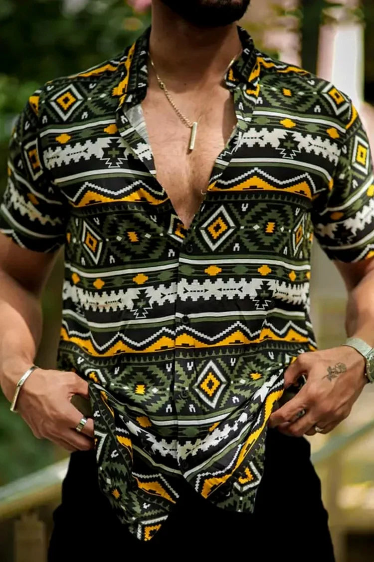 Knopfleiste Hemd - Kurzarm - Bedruckt - Sommerhemd - Herrenhemd-Grün-S-Chaps Herrenmode