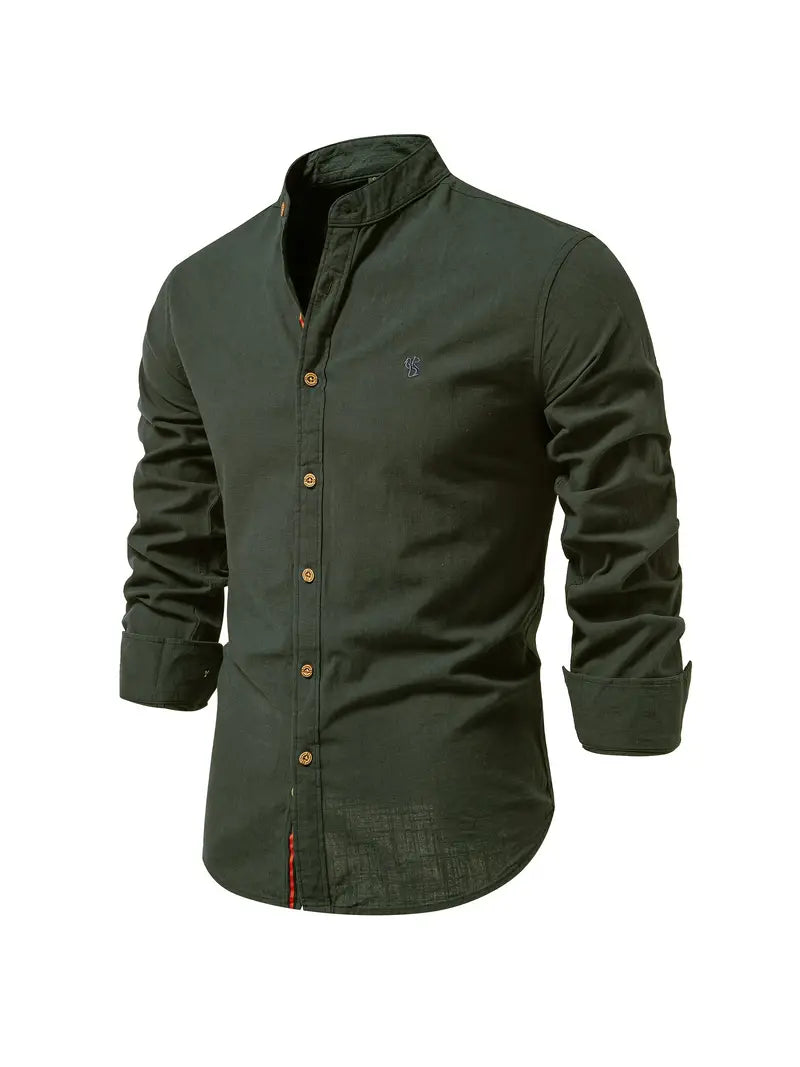 Knopfleiste | Schmaler Schnitt | Leicht | Langarmhemd | Herrenhemd-Armeegrün-XS-Chaps Herrenmode