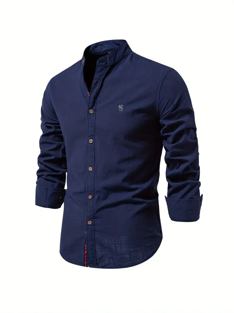 Knopfleiste | Schmaler Schnitt | Leicht | Langarmhemd | Herrenhemd-Marineblau-XS-Chaps Herrenmode