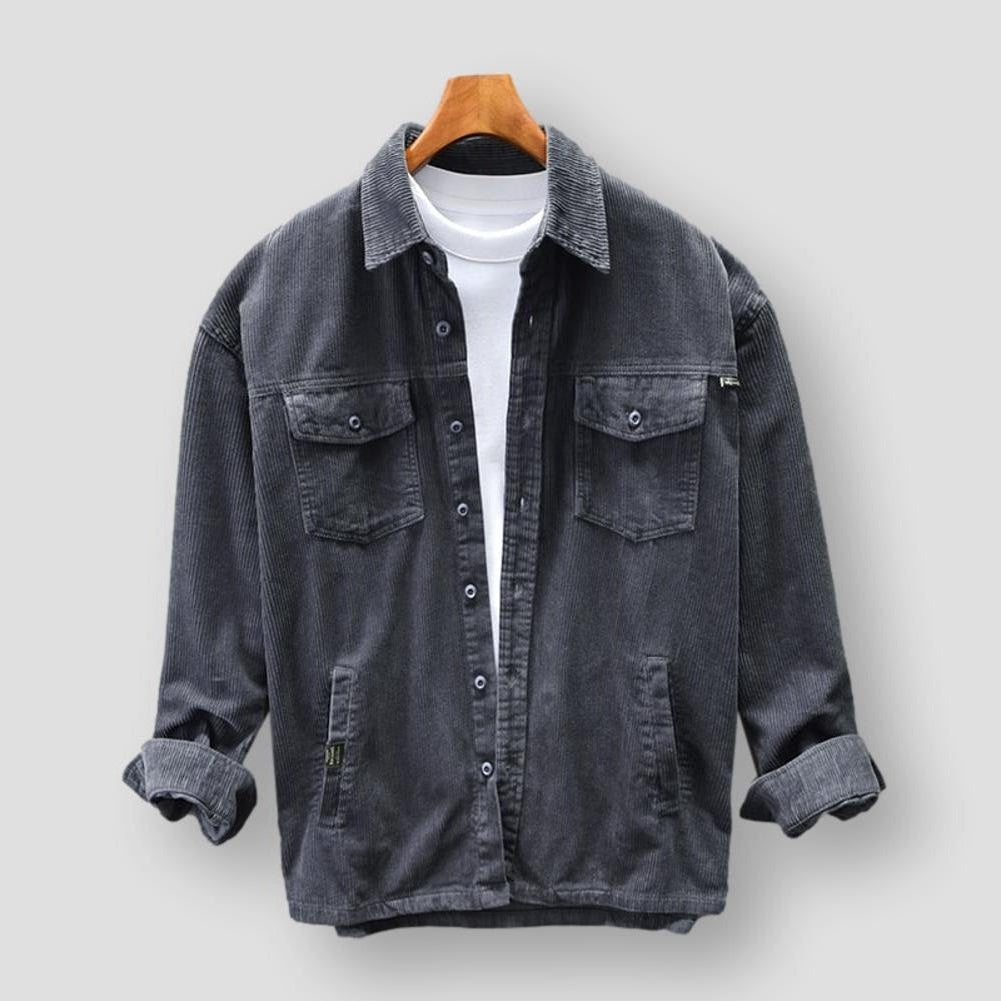 Kordhemd | Freizeithemd | Oberhemd | Hemden mit Knöpfen | Herrenbekleidung-Grau-M-Chaps Herrenmode