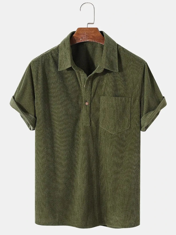 Kordhemd – Kurzarm – Lockere Passform – Polohemd – Herrenhemden-Armeegrün-S-Chaps Herrenmode