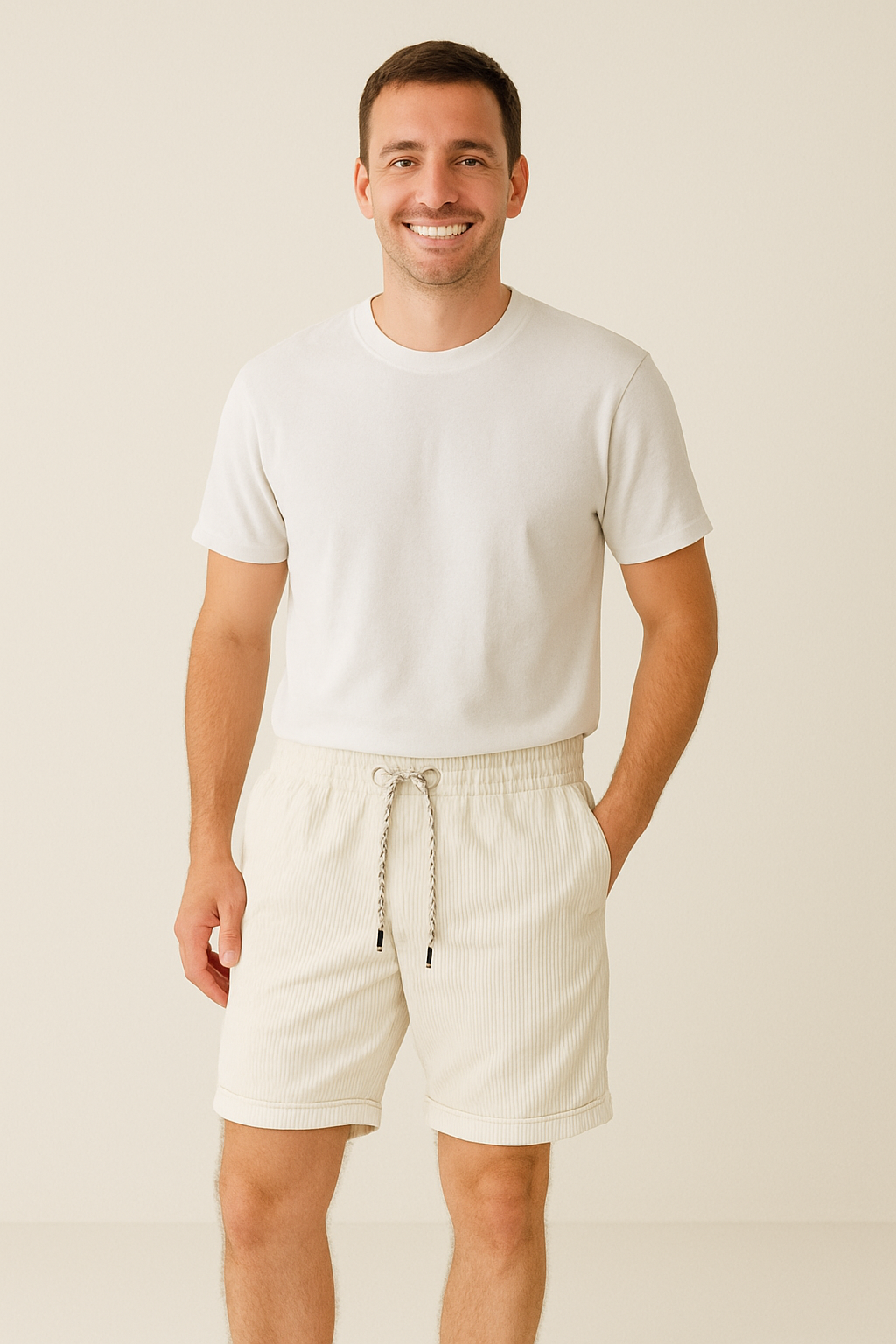 Kordshorts – Elastischer Bund – Locker sitzend – Sommershorts – Herren-Kordshorts-Chaps Herrenmode