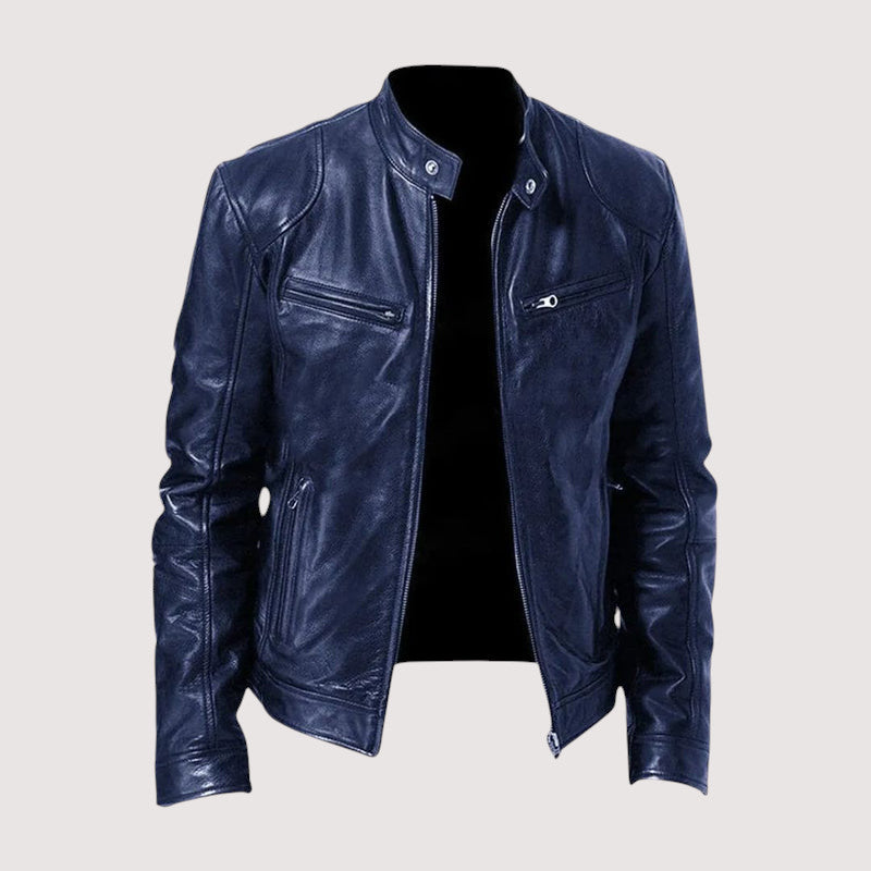 Kunstlederjacke - Regular Fit - Veganes Leder - Bikerjacke - Lederjacke für Männer-Dunkelblau-S-Chaps Herrenmode