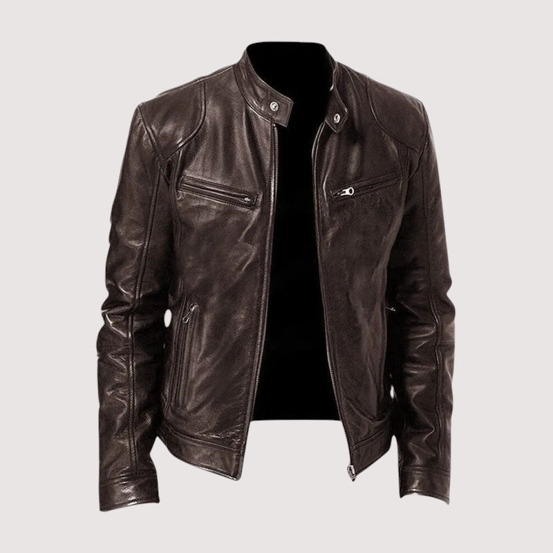 Kunstlederjacke - Regular Fit - Veganes Leder - Bikerjacke - Lederjacke für Männer-Dunkelbraun-S-Chaps Herrenmode