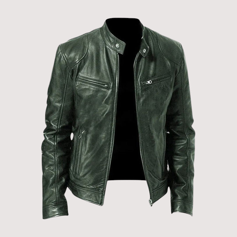 Kunstlederjacke - Regular Fit - Veganes Leder - Bikerjacke - Lederjacke für Männer-Dunkelgrün-S-Chaps Herrenmode