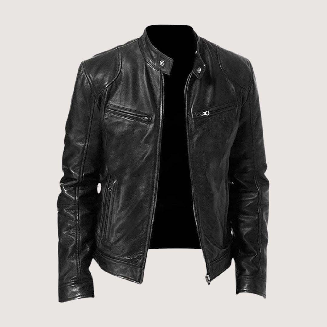 Kunstlederjacke - Regular Fit - Veganes Leder - Bikerjacke - Lederjacke für Männer-Schwarz-S-Chaps Herrenmode