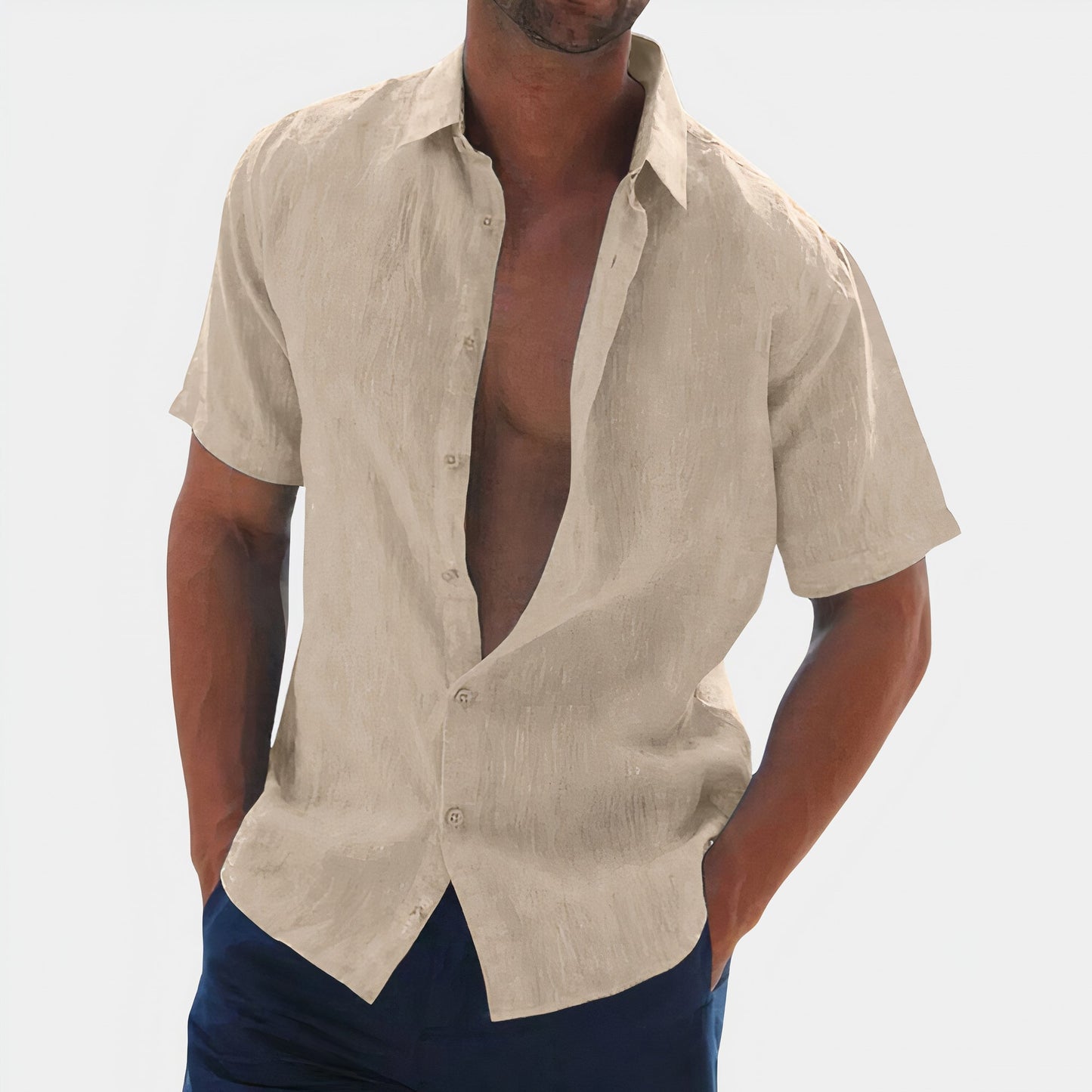 Kurzärmeliges Hemd - Herren Hemd mit Knopfleiste für den Sommer-Khaki-S-Chaps Herrenmode