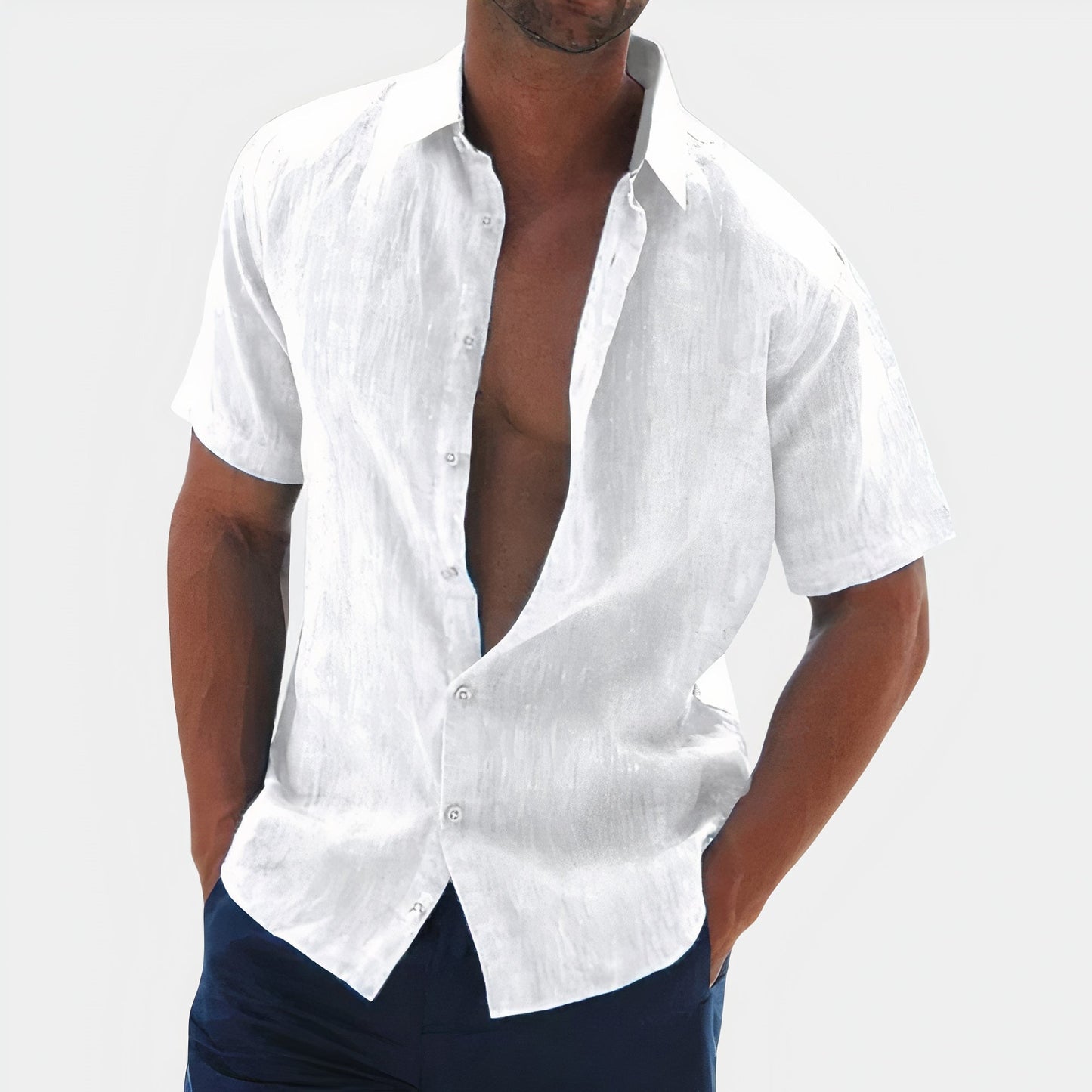 Kurzärmeliges Hemd - Herren Hemd mit Knopfleiste für den Sommer-Weiß-S-Chaps Herrenmode